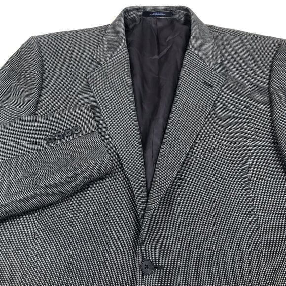Joseph Abboud Sport Coat Silk Wool Nailhead Check Black Gray 44 46 Preppy Career